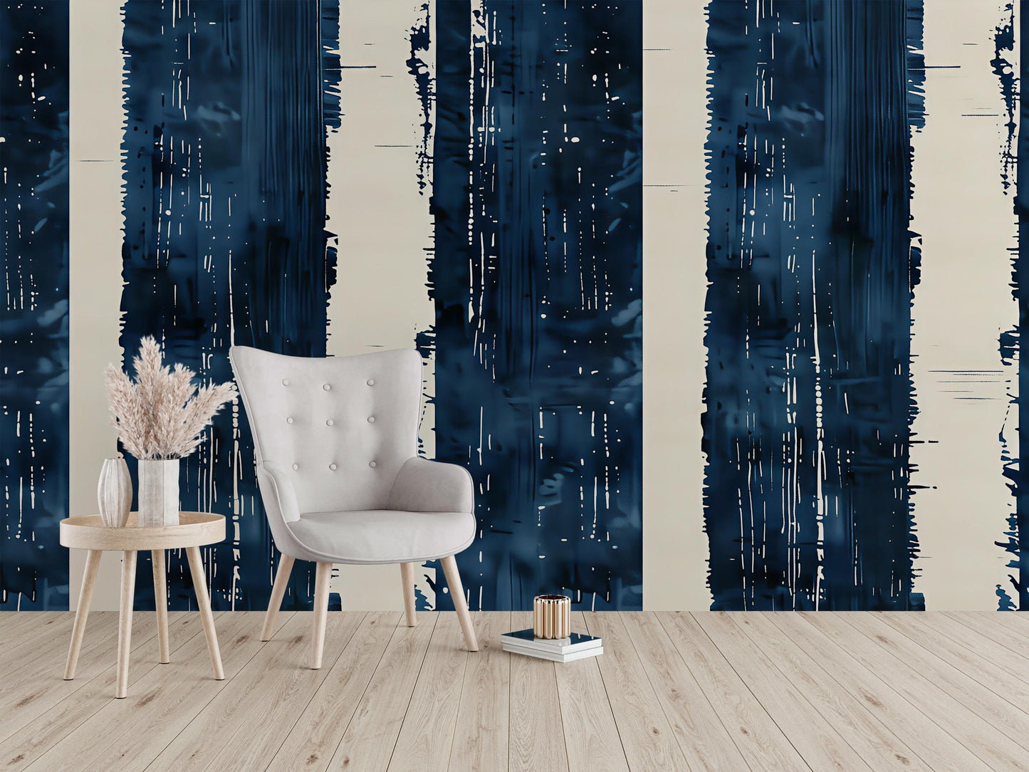 Navy Blue Striped Wallpaper | Modern Abstract Wall Mural | Bold Statement Wall Art Vn1032