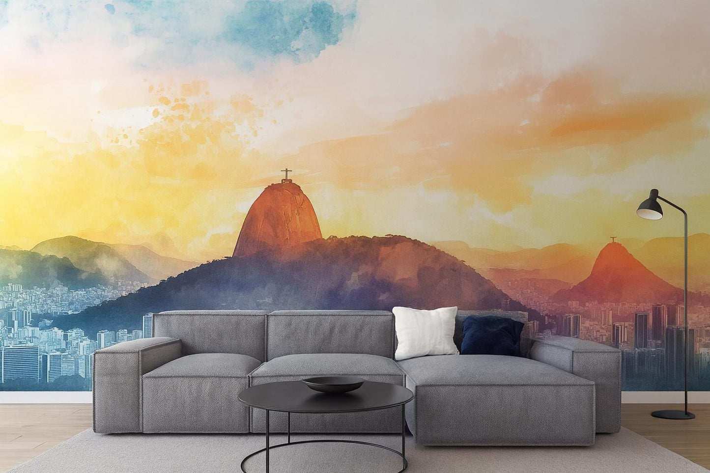 Rio de Janeiro Wall Mural – Brazil Cityscape Watercolor Skyline Wallpaper Vn938