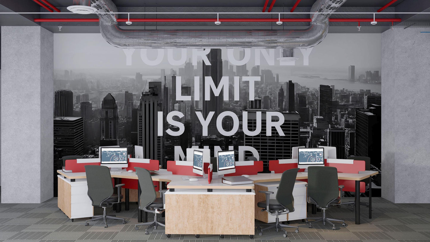 Motivational Office Wall Mural – Your Only Limit Is Your Mind Quote – Manhattan Night Lights Wallpaper Vn893