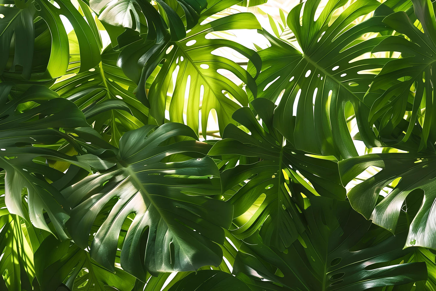 Tropical Leaf Wall Mural – Monstera Jungle Wallpaper, Botanical Greenery Accent Wall Decor for Bedroom or Living Room Vn1062