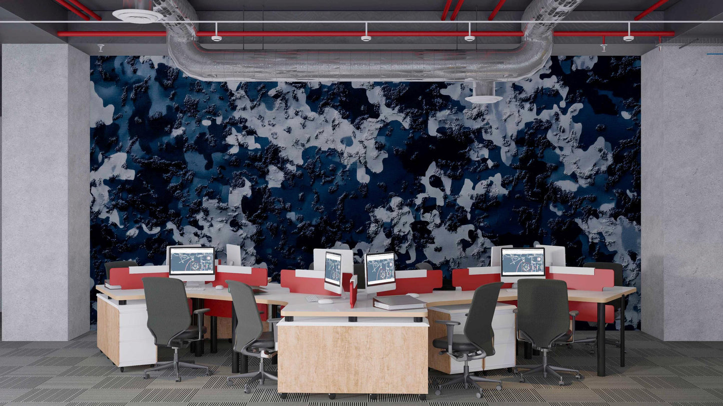 Modern Office Wall Art | Abstract Blue Wallpaper Mural | Contemporary Workspace Decor | Bold Interior Design Feature Wall Vn458