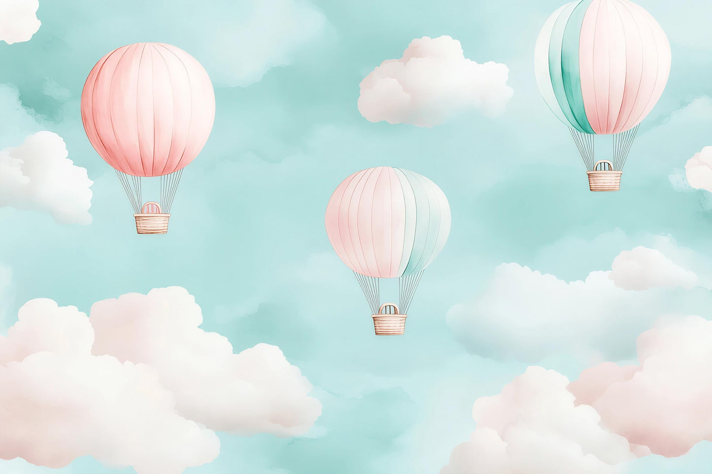 Hot Air Balloon Mural – Cloud Sky Nursery Wallpaper Baby Room Decor Vn994