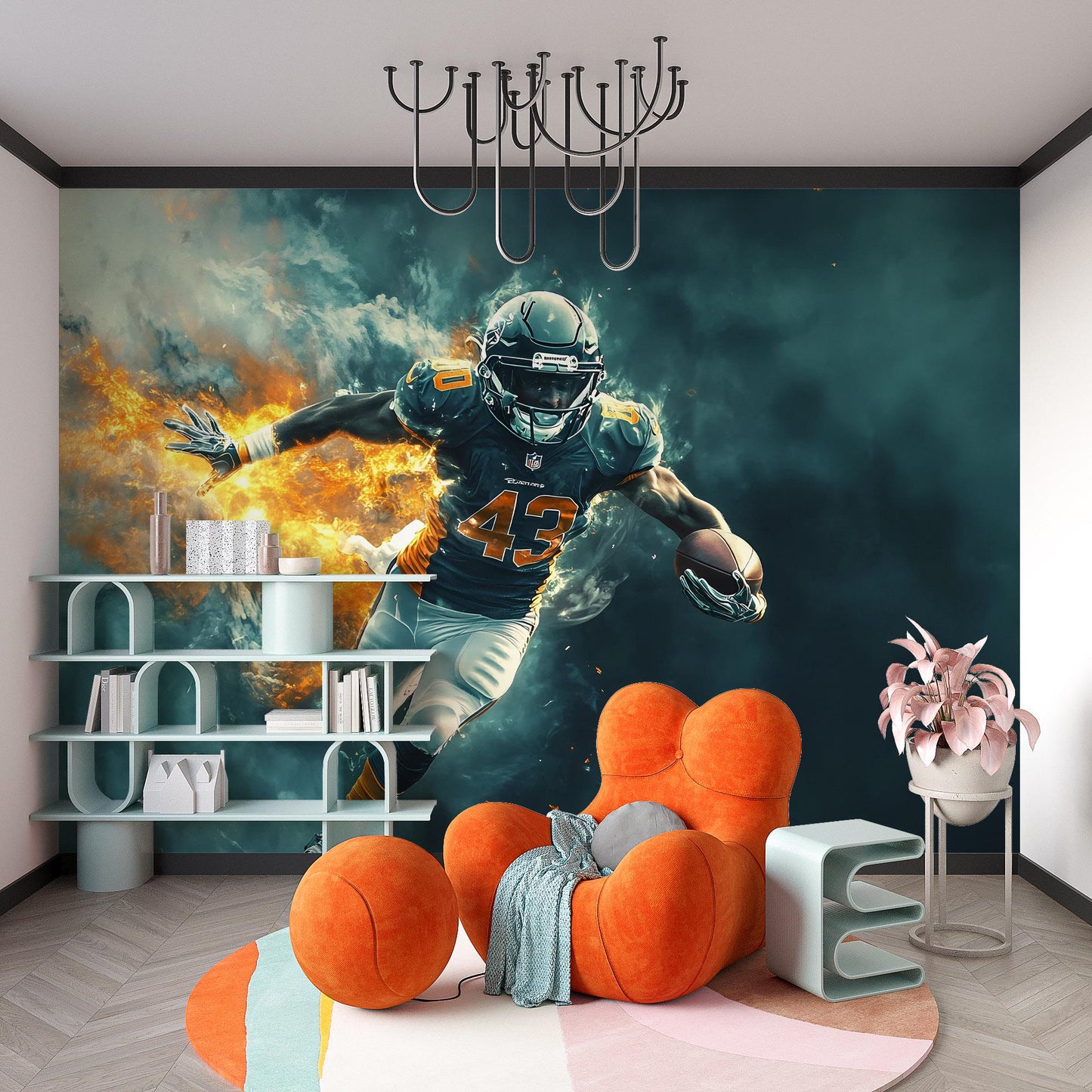 Football Player Wall Mural for Kids Room – Sports Theme Boys Room Decor – Dynamic Athlete Art Print – Removable Wallpaper Vn527