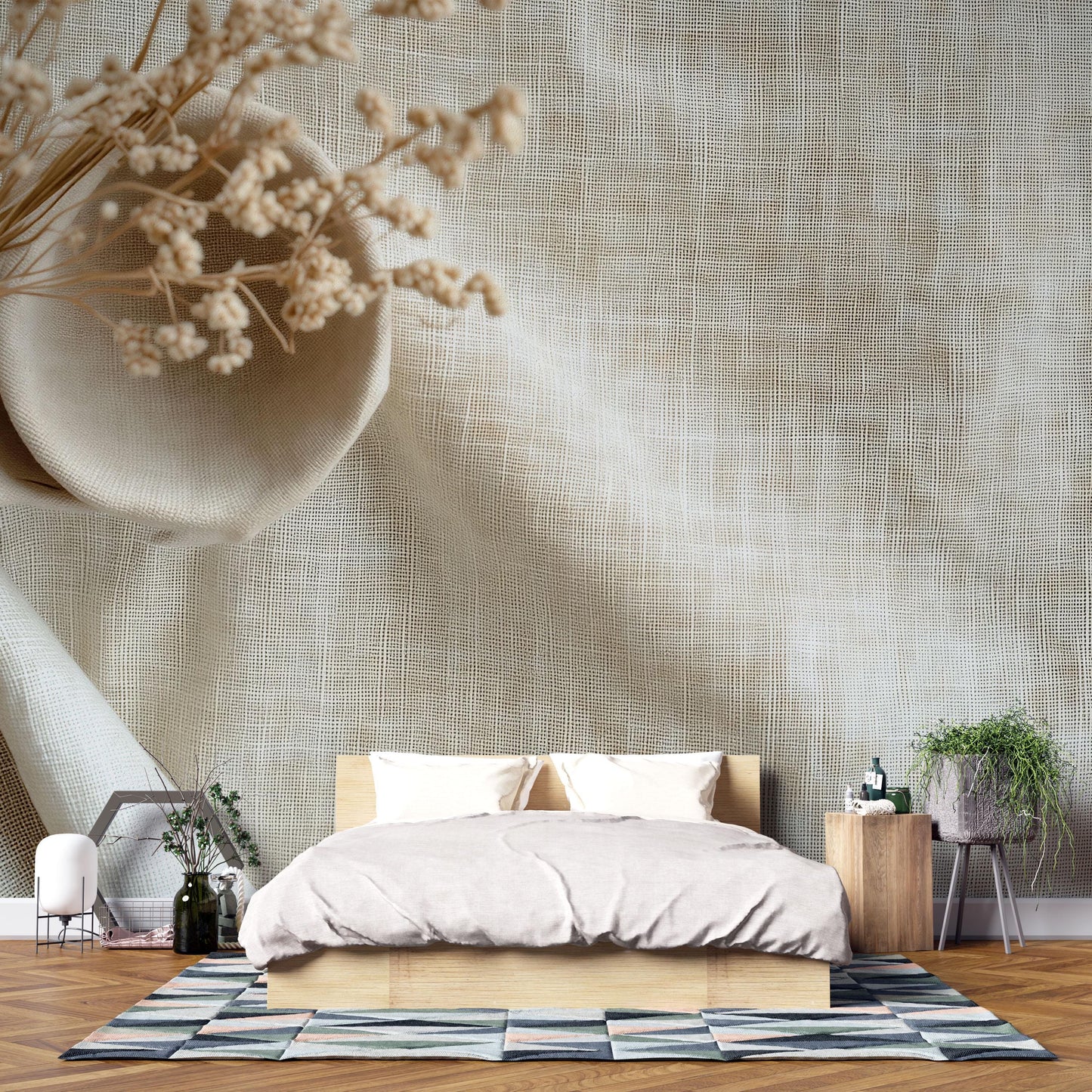 Minimalist Beige Linen Texture Wall Mural – Modern Neutral Fabric Wallpaper  Vn826