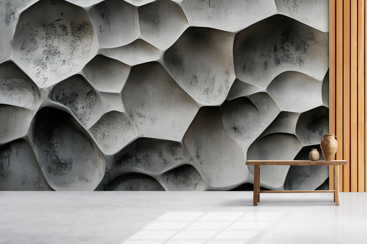 3D Geometric Wall Mural | Abstract Concrete Texture Wallpaper | Modern Accent Wall Art Vn658