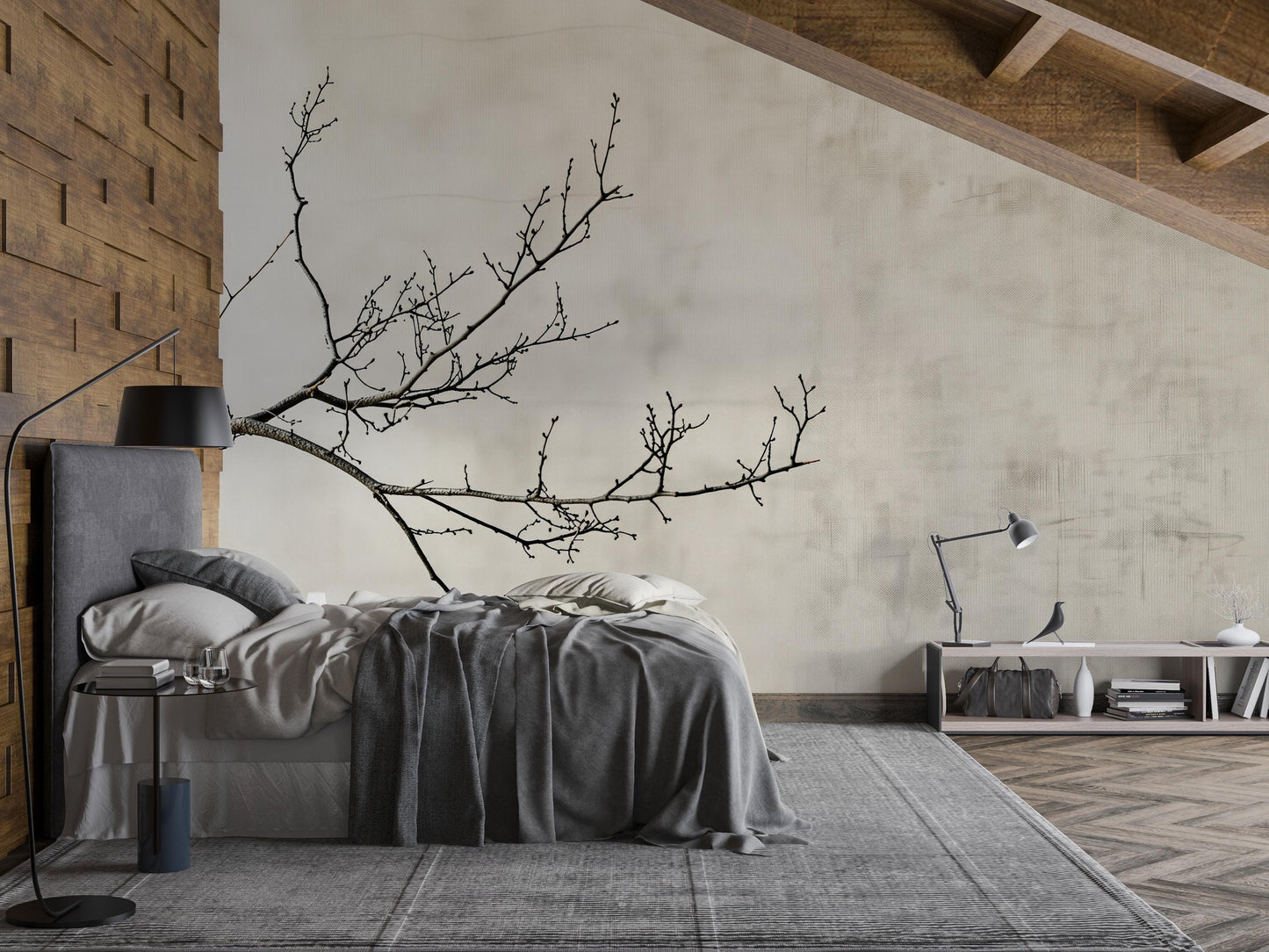 Minimalist Branch Wall Mural | Japandi Nature Wallpaper Vn1040