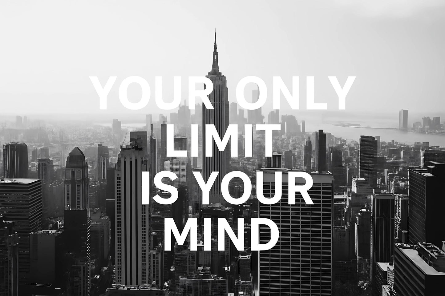 Motivational Office Wall Mural – Your Only Limit Is Your Mind Quote – Manhattan Night Lights Wallpaper Vn893