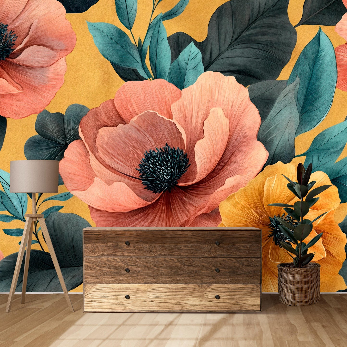Large Floral Wall Mural – Bold Peony Flower Wallpaper Vn1025