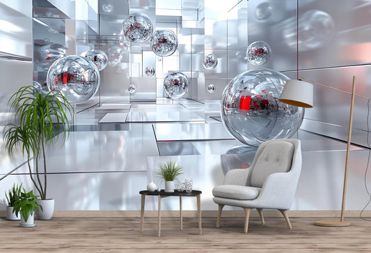 Modern Office Wall Art Mural | Futuristic 3D Abstract Tech Decor | Digital Workspace Aesthetic Vn569