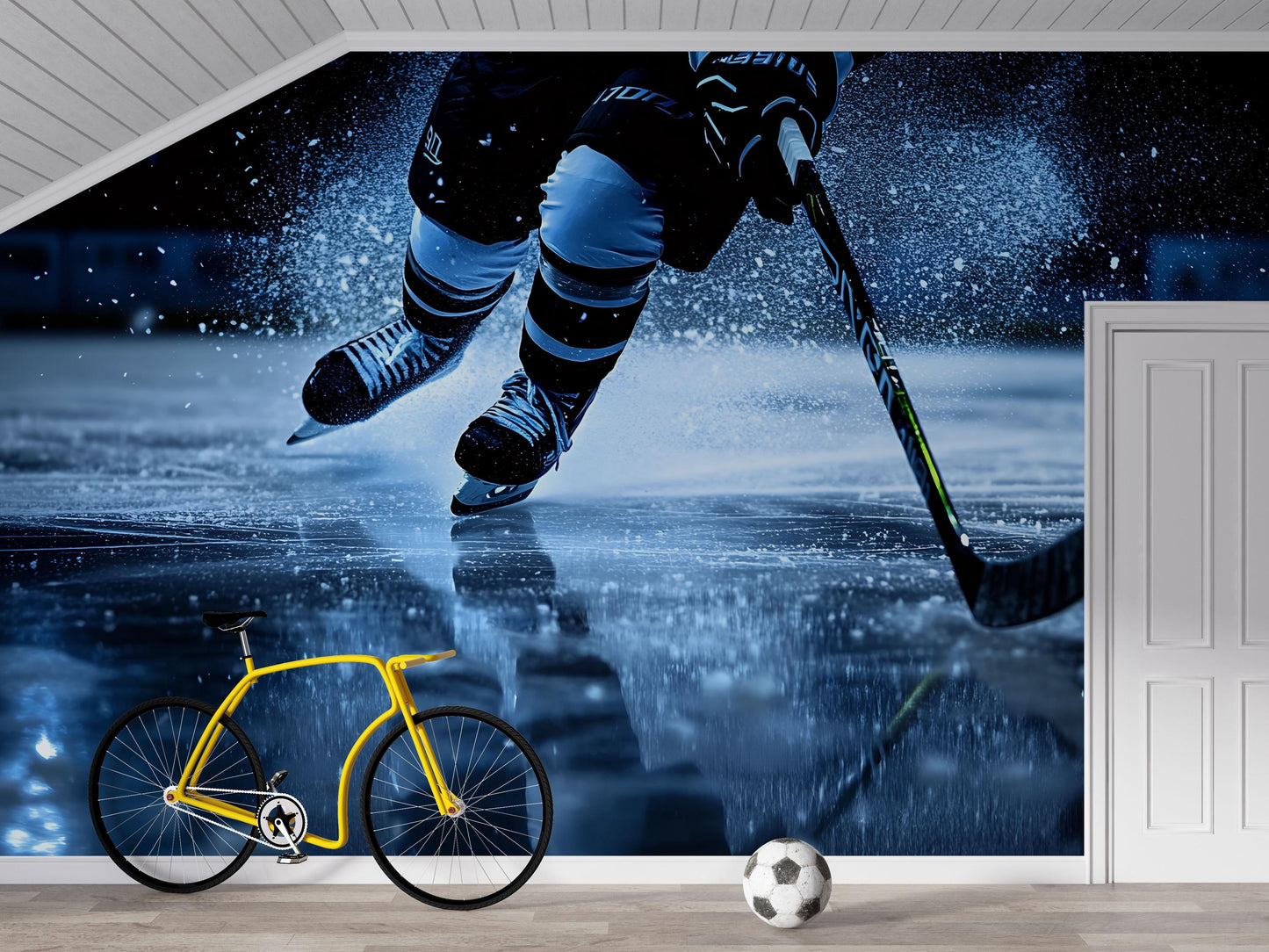 Ice Hockey Action Wall Mural – Boys Sports Room Decor, Teen Athlete Wallpaper Vn882