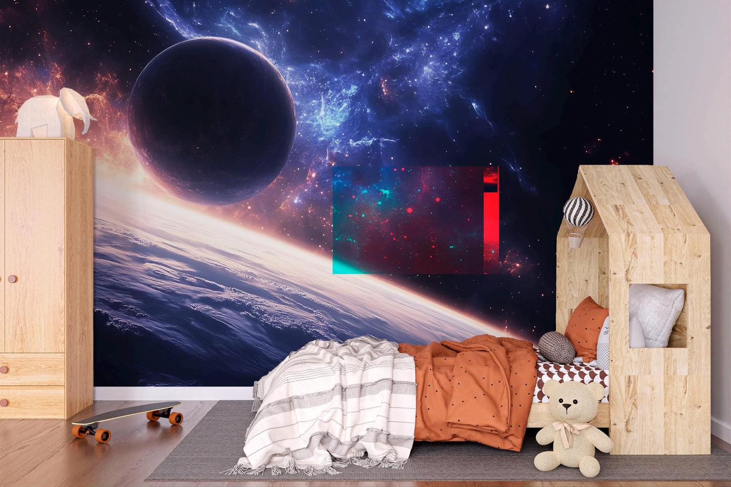 Space Planet Wall Mural – Galaxy Wallpaper with Stars & Nebula, Cosmic Accent Wall for Living Room or Bedroom Vn865