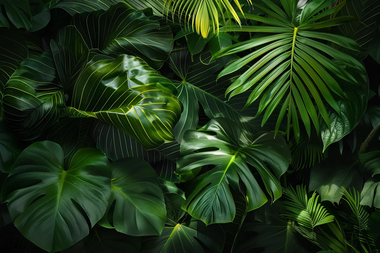 Jungle Leaf Wall Art – Tropical Green Monstera and Palm Print, Botanical Nature Decor for Living Room, Bedroom or Office Vn1064