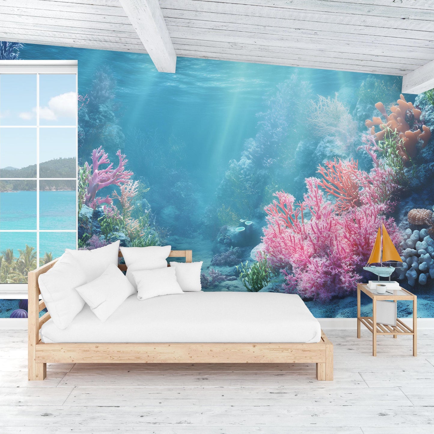 Underwater Coral Reef Wall Mural – Ocean Scene Coastal Home Décor Vn818
