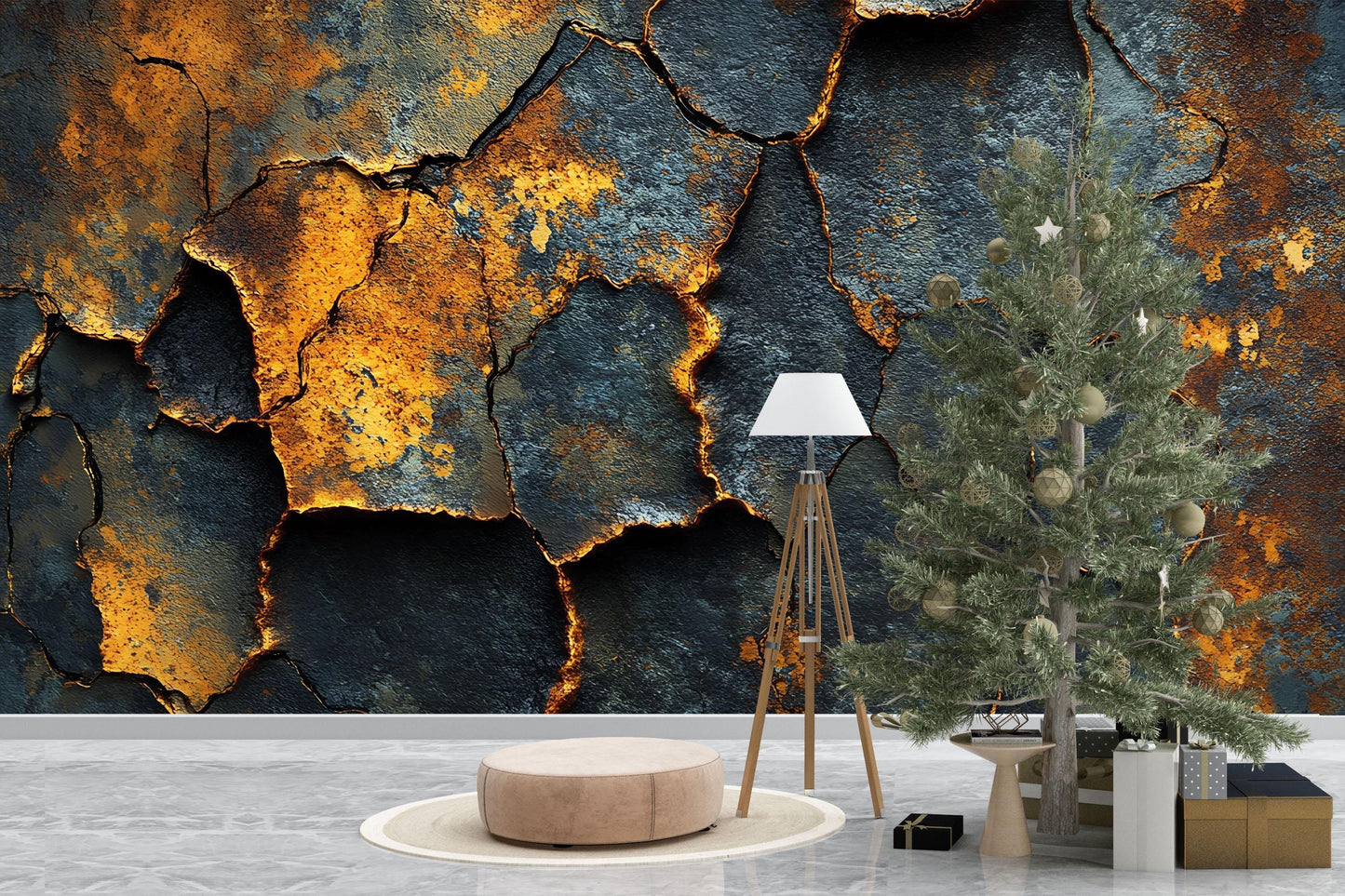 Industrial Rust Texture Wall Mural – Cracked Metal Effect Wallpaper, Grunge Steampunk Wall Art for Living Room or Office Decor Vn597