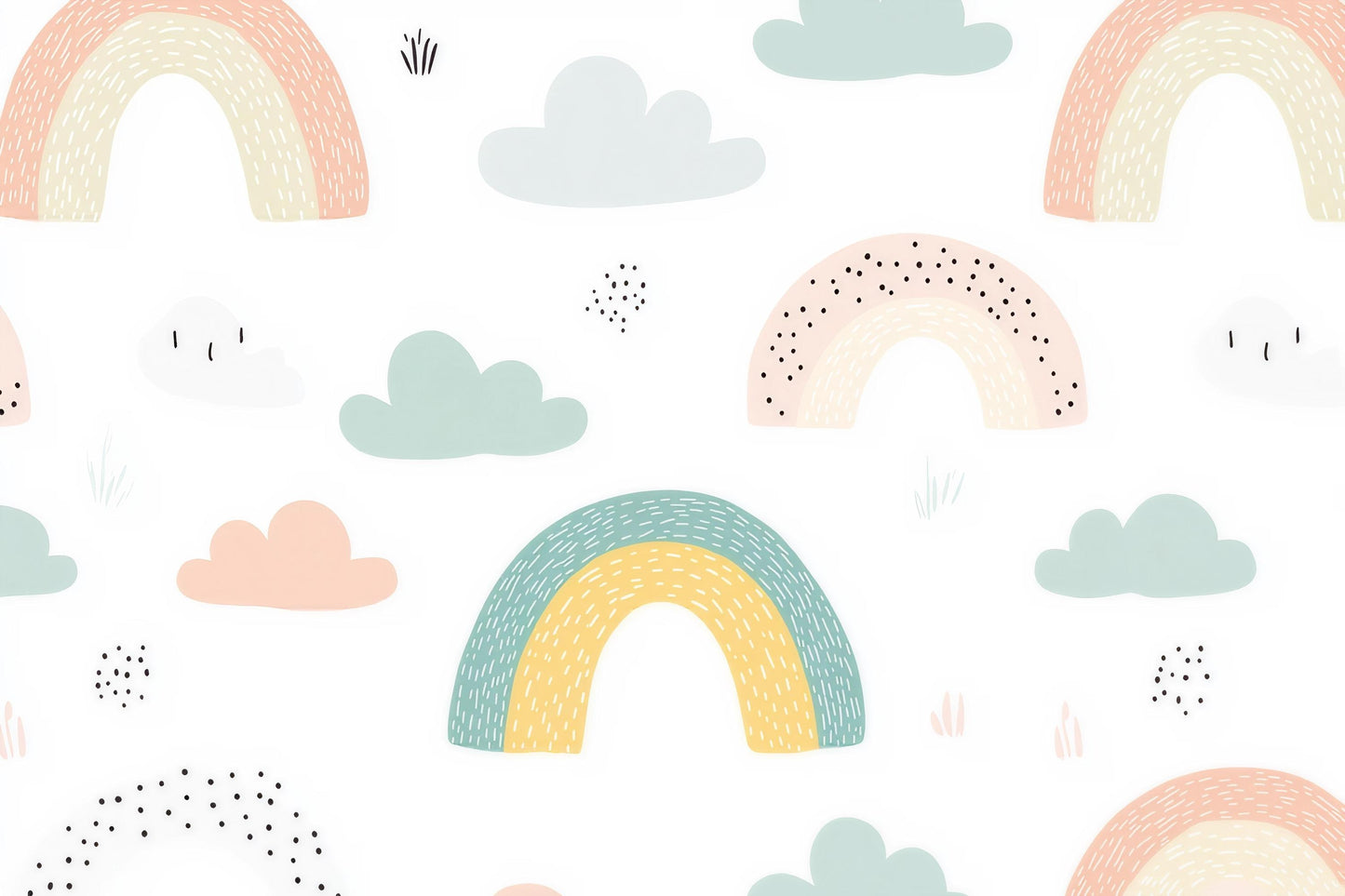 Pastel Rainbow Wall Mural – Kids Room Wallpaper with Cute Clouds for Nursery Decor Vn982