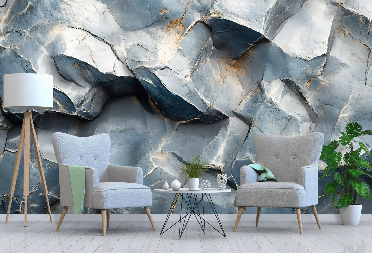 3D Stone Wall Mural Wallpaper | Modern Textured Rock Background for Living Room Decor | Bold Abstract Nature Wall Art Vn654