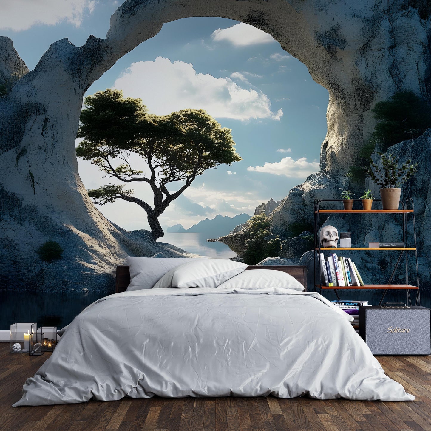 Nature Arch Wall Mural - Tree and Ocean Scenic Wallpaper - Removable Peel and Stick Landscape Wall Art - Bedroom or Living Room Decor Vn016