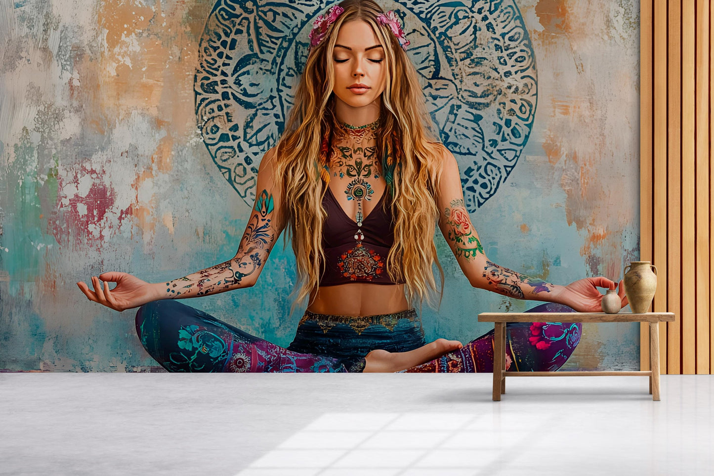 Boho Yoga Wall Art | Spiritual Meditation Poster | Mandala Tattoo Zen Decor Vn482