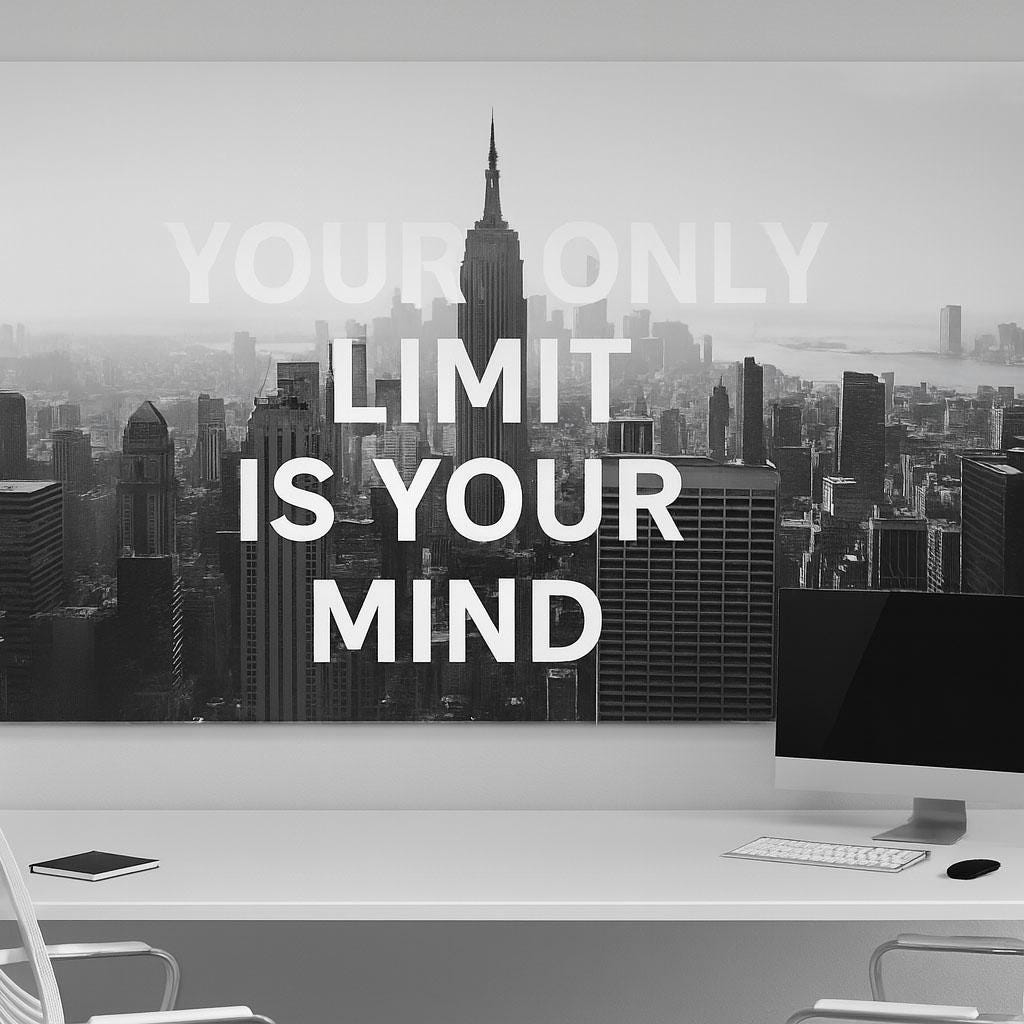 Motivational Office Wall Mural – Your Only Limit Is Your Mind Quote – Manhattan Night Lights Wallpaper Vn893
