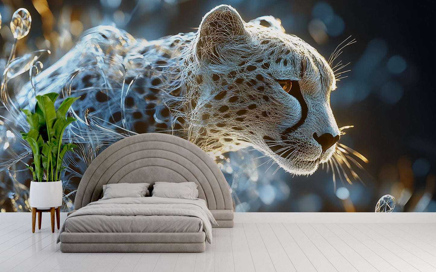 Fierce Leopard Jungle Wall Mural – Large Wild Cat Art for Living Room – Jungle Predator Wallpaper for Home Decor Vn542