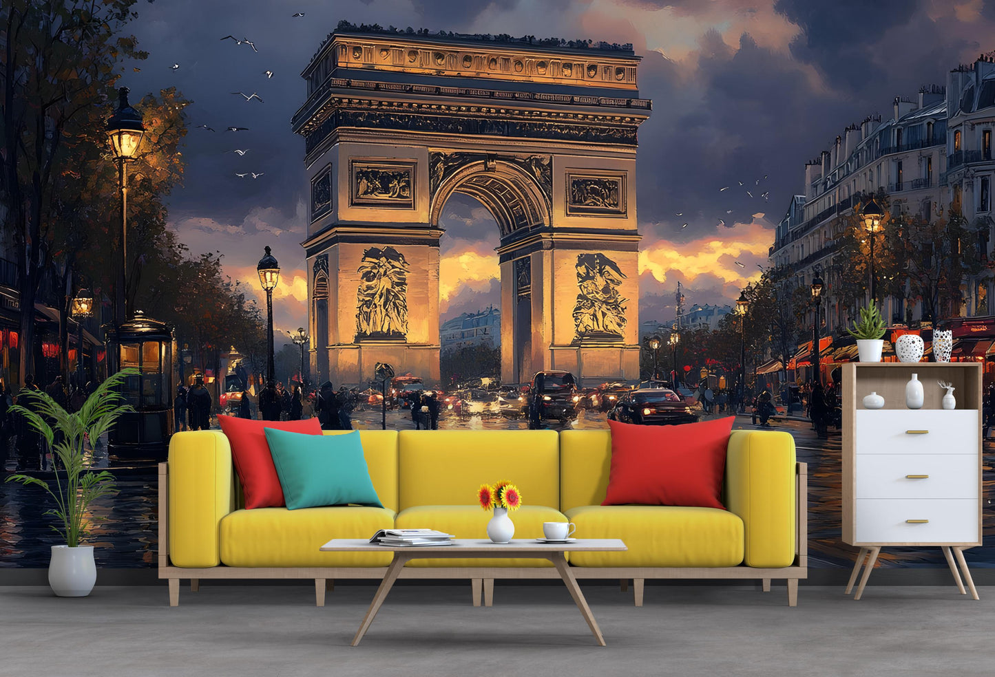 Paris Wall Mural – Arc de Triomphe Street Scene at Dusk  Vn065