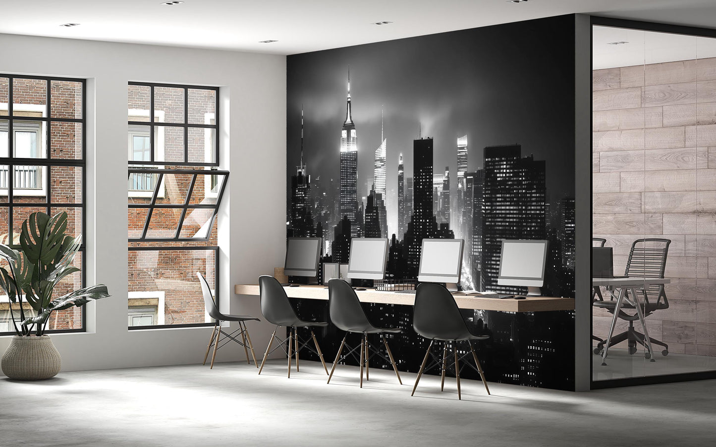 NYC Skyline Wall Mural – Black White Empire State Wallpaper, Modern City Decor Vn887