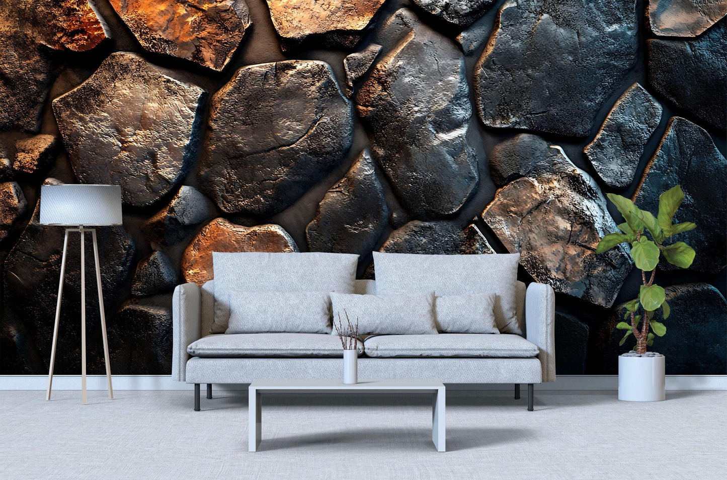 Rustic Stone Wall Mural for Bedroom – 3D Rock Pattern Wallpaper for Modern Industrial Home Décor Vn730