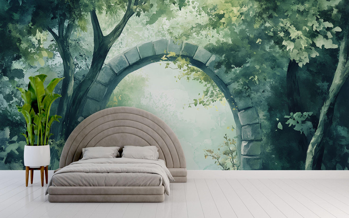 Forest Archway Wall Mural – Nature Garden Gateway Wallpaper for Living Room or Office Vn759