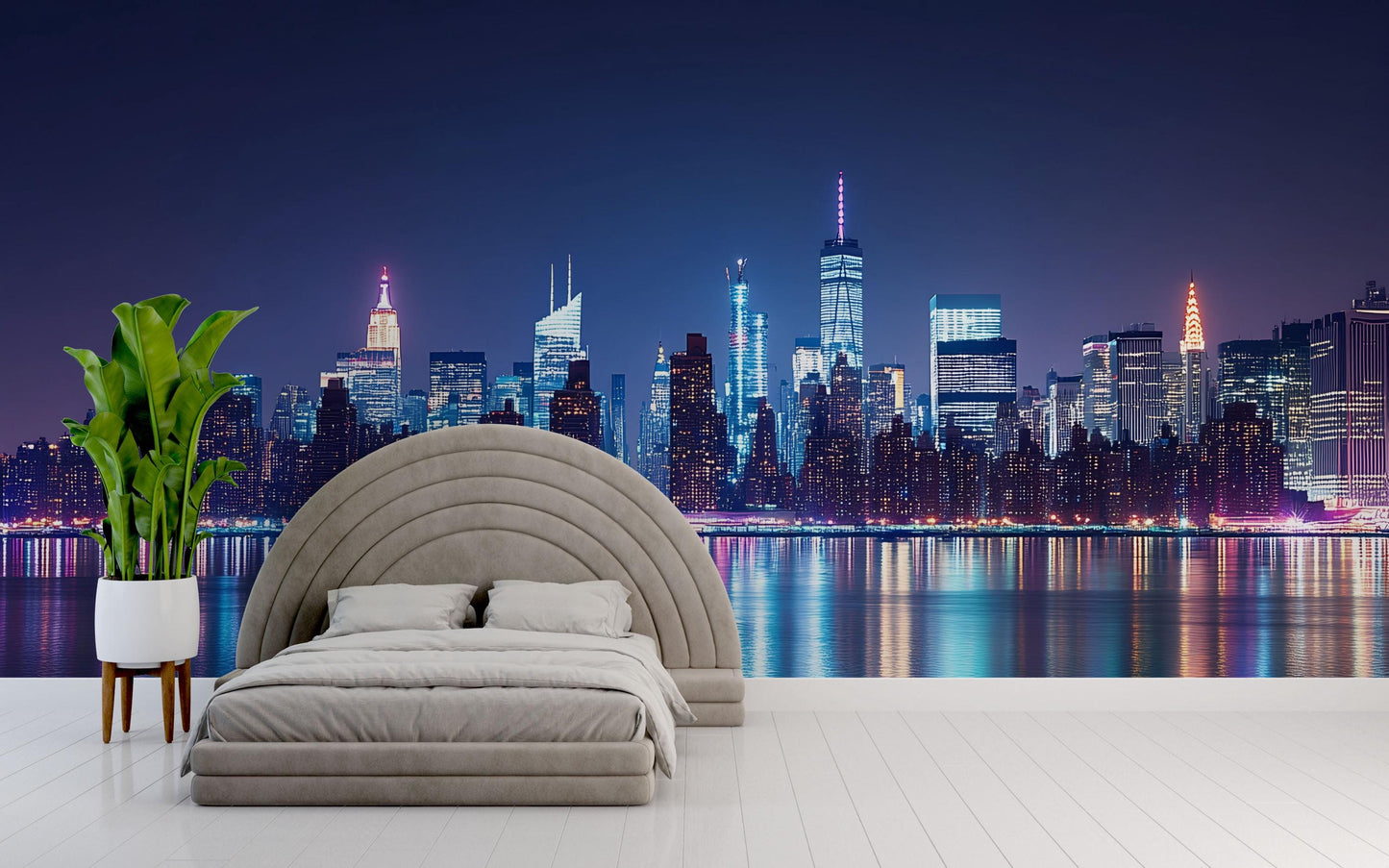 NYC Skyline Wall Mural – Night Cityscape Wallpaper for Bedroom or Living Room Vn894