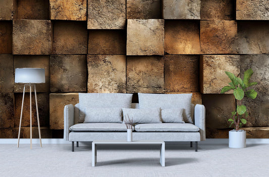 3D Stone Texture Wall Mural – Rustic Faux Brick Wallpaper for Living Room Vn655