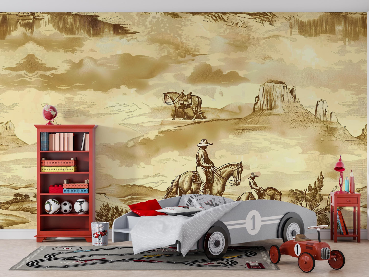 Cowboy Western Wallpaper | Rustic Horse Riding Wall Mural | Desert Western Wall Art Vn1031