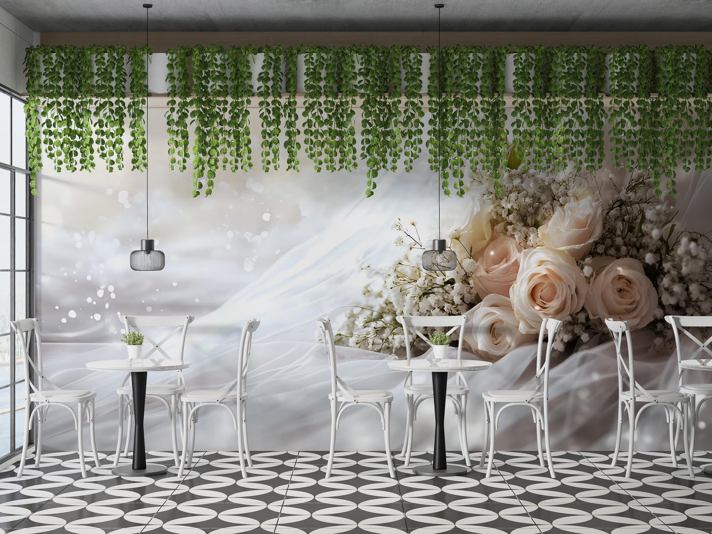 Elegant White Rose Wedding Backdrop - Floral Greenery Photo Wall - Romantic Bridal Shower Decor - Large Flower Wall Mural Vn508