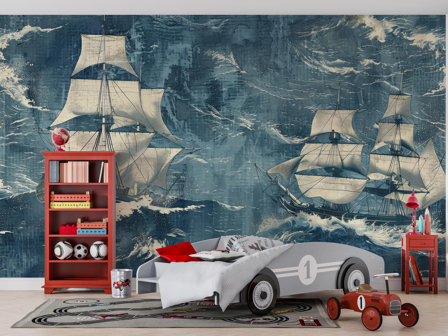 Nautical Ship Wall Mural | Ocean Sailing Wallpaper for Kids Room Vn1042