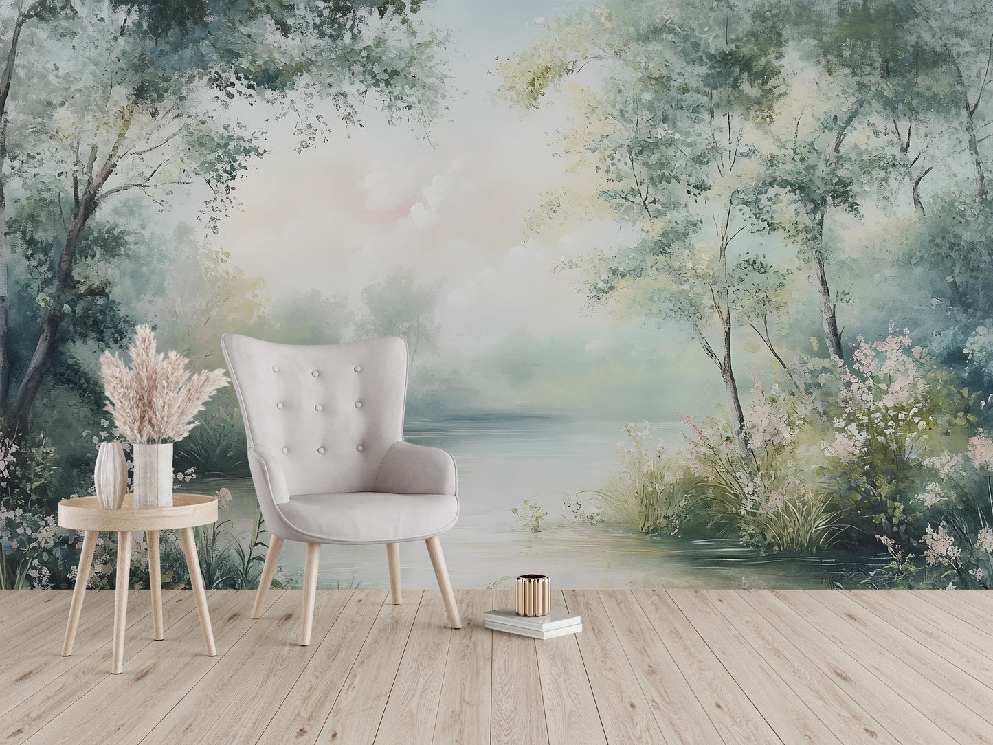 Tranquil River Wall Mural – Floral Nature Wallpaper Vn971