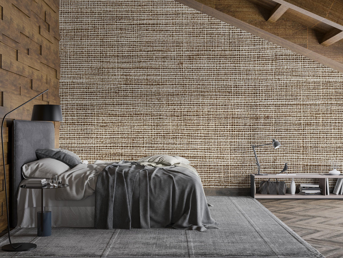 Textured Linen Wallpaper – Neutral Woven Fabric Look Wall Mural for Modern Interiors Vn1011