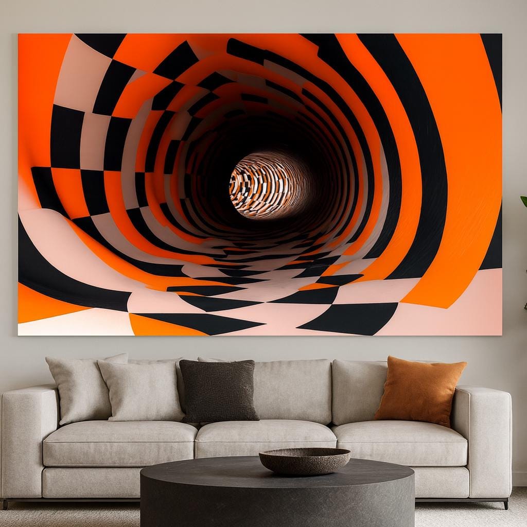3D Tunnel Wall Mural – Optical Illusion Checkered Abstract Wallpaper Vn900