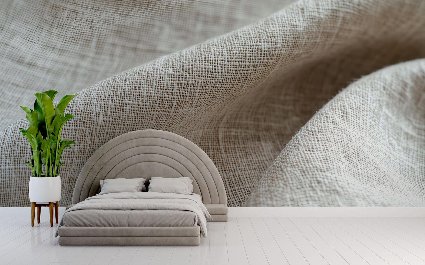 Beige Linen Texture Wall Mural – Minimalist Neutral Bedroom Wallpaper Vn836