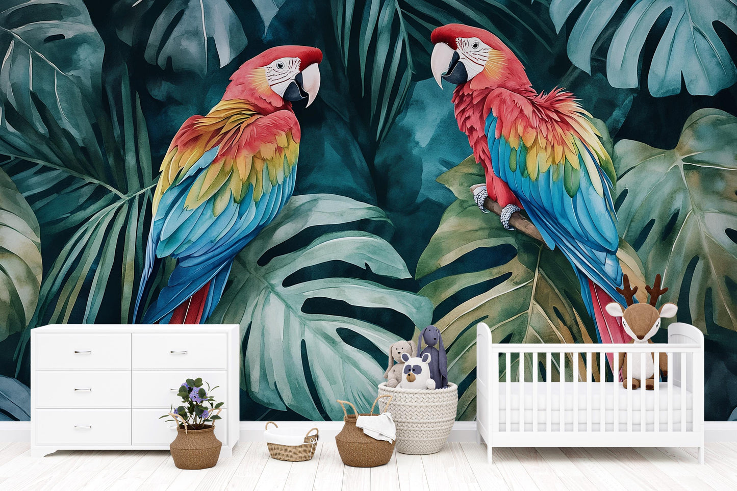 Tropical Parrot Wall Mural – Colorful Jungle Bird Wallpaper Vn963