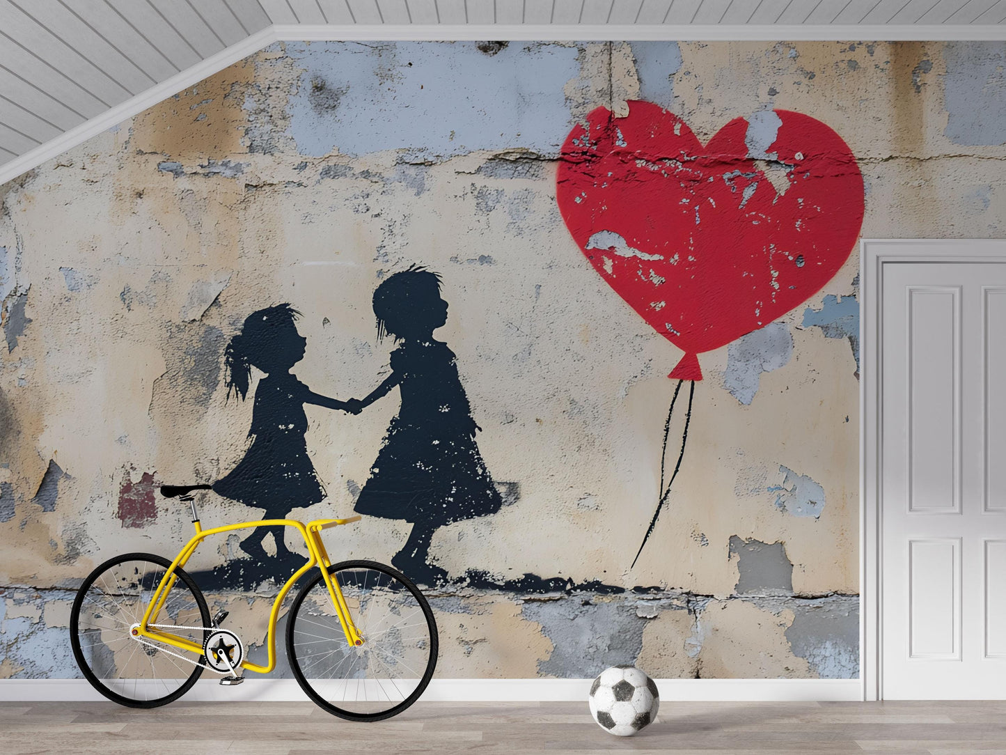 Banksy Heart Balloon Girl Office Wall Mural – Modern Graffiti Street Art Removable Wallpaper for Workspace & Home Decor Vn735