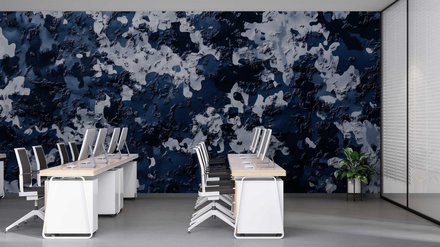 Modern Office Wall Art | Abstract Blue Wallpaper Mural | Contemporary Workspace Decor | Bold Interior Design Feature Wall Vn458