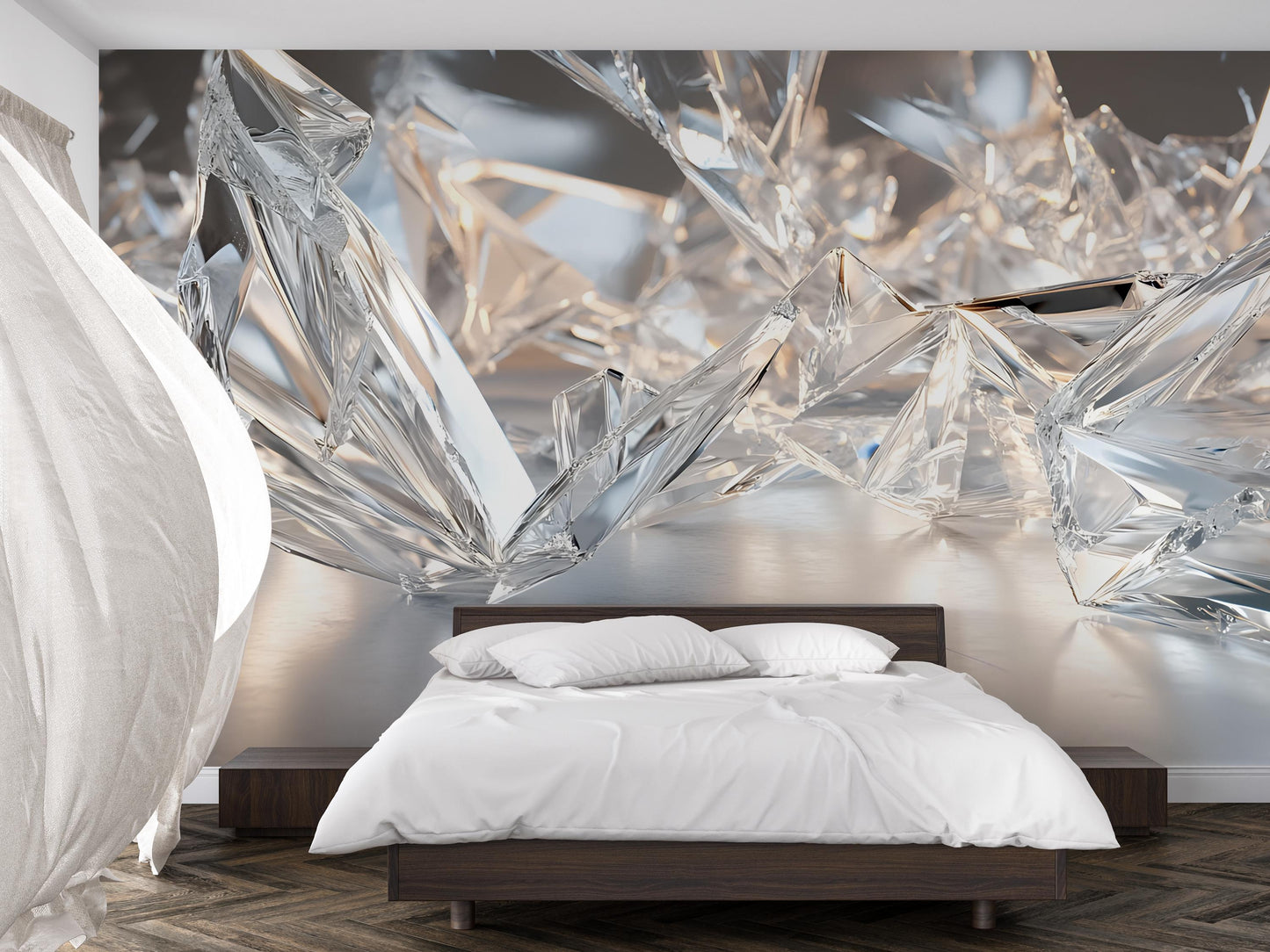 Crystal Wall Mural for Bedroom – Modern Abstract 3D Wallpaper – Luxury Crystal Art Decor Vn572