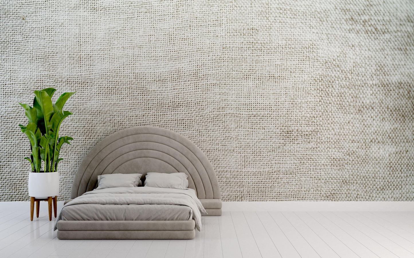 Neutral Linen Texture Wall Mural – Minimalist Modern Bedroom Wallpaper Vn835