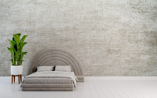 Neutral Linen Texture Wall Mural – Minimalist Modern Bedroom Wallpaper Vn835