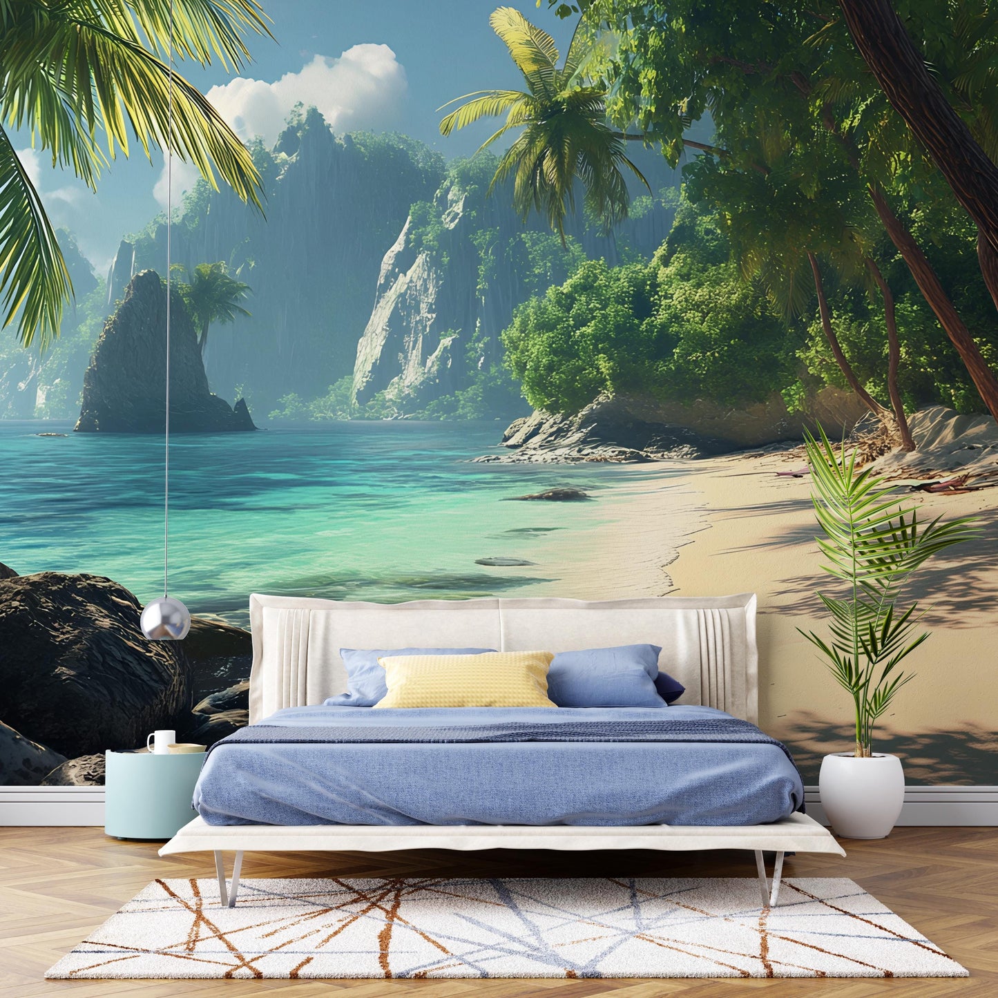 Tropical Beach Wall Mural – Ocean View Wallpaper for Bedroom – Coastal Paradise Accent Wall Art Vn286