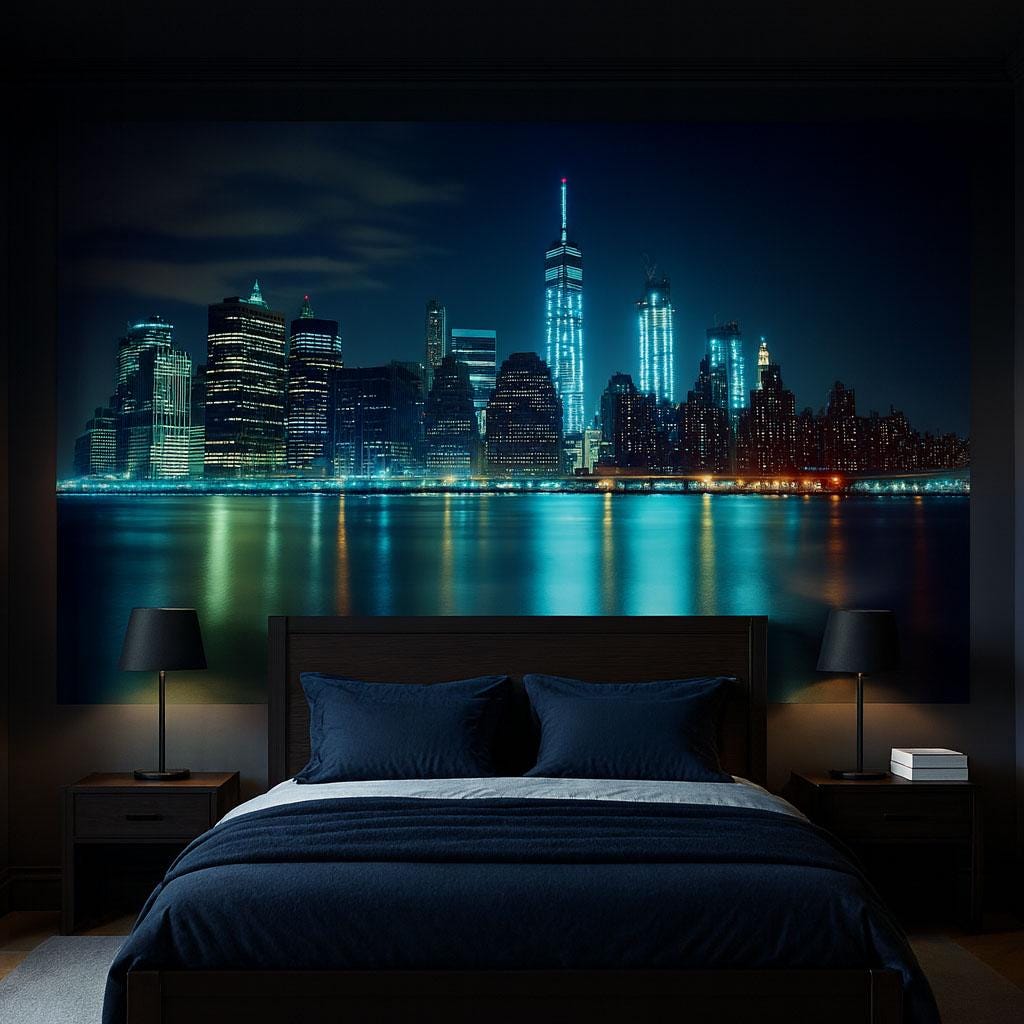 NYC Night Skyline Wall Mural – Manhattan City Lights Wallpaper Vn891