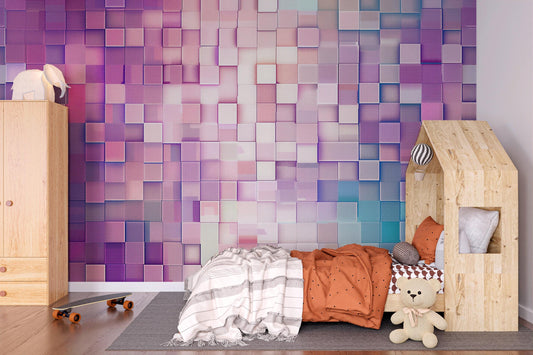 Geometric Wall Mural – Colorful 3D Cube Gradient Wallpaper, Modern Accent Wall Decor for Bedroom, Playroom or Creative Spaces Vn1082