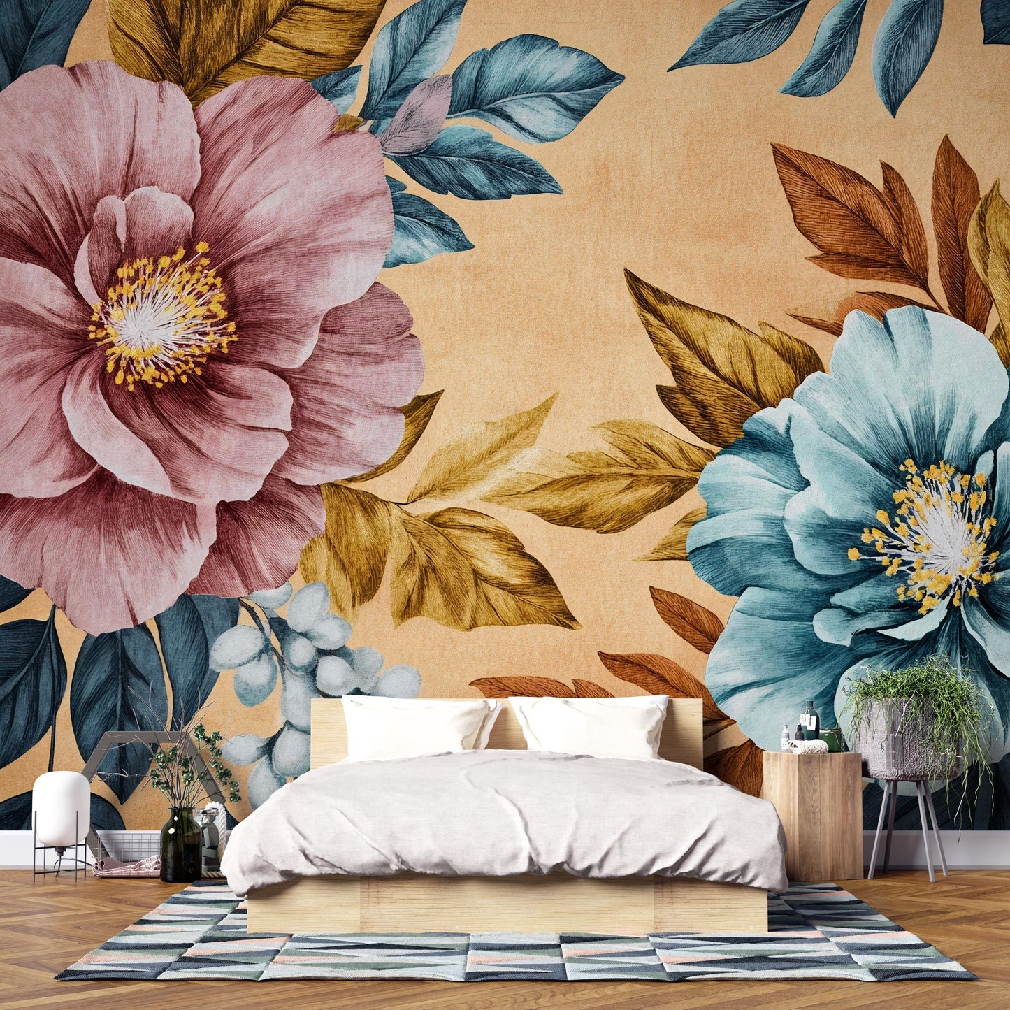 Bold Floral Wall Mural – Large Oversized Flowers Wallpaper Vn1024