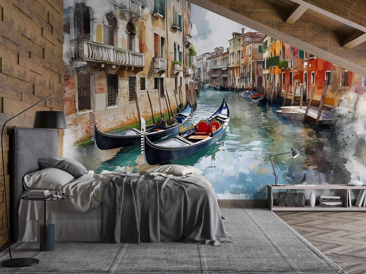 Venice Gondola Canal Wall Mural – Watercolor Italy Wallpaper for Bedroom & Living Room Vn922