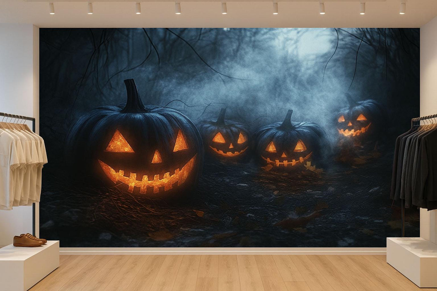 Creepy Jack-o’-Lantern Path Wall Mural – Spooky Halloween Pumpkin Wallpaper for Office or Home Vn792