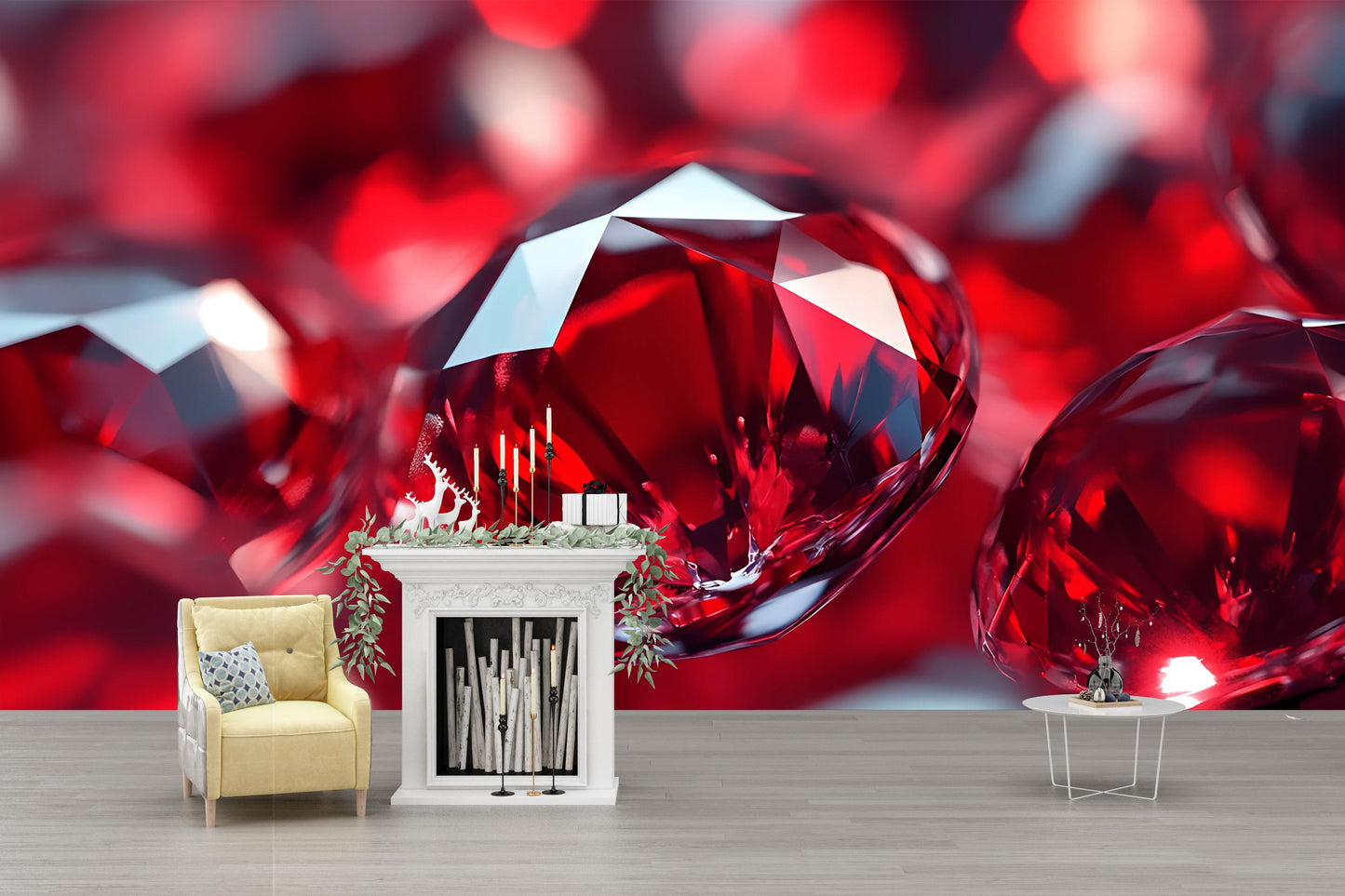 Ruby Gemstone Wall Art – Red Crystal Close-Up Mural for Luxe Interiors, Gem Theme Wallpaper, Modern Luxury Wall Decor Vn585